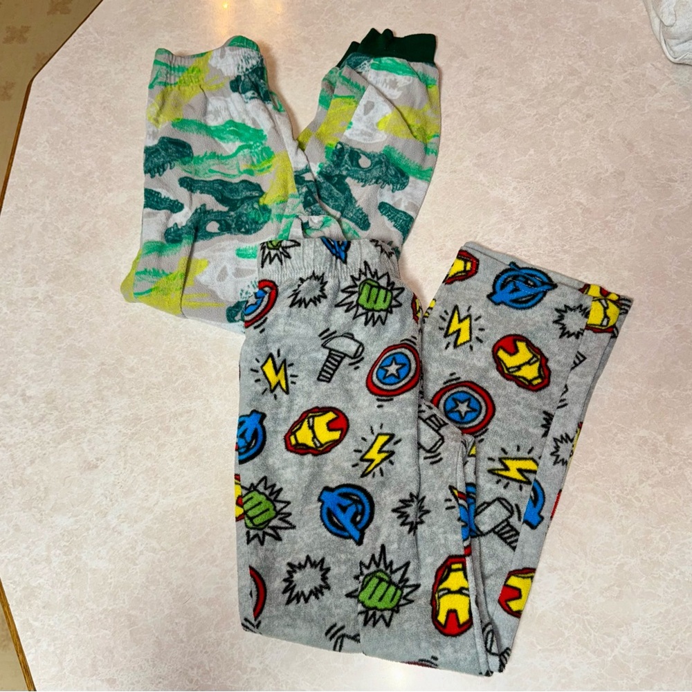 Avenger and Dinosaur Kids Pajama Bottoms - Gray and Green